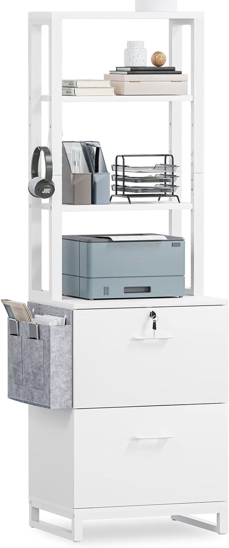 2 Drawer File Cabinet With Lock For Letter Legal A4 Folders White With Storage Bag Open Shelf And Hook