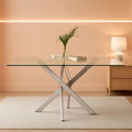 Tempered Glass Dining Table With Chromed Legs 47In White Silver