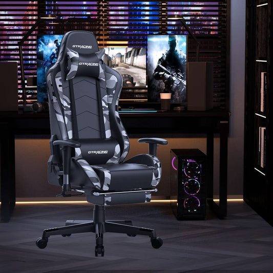 Gaming Chair With Bluetooth Speakers And Footrest Blue