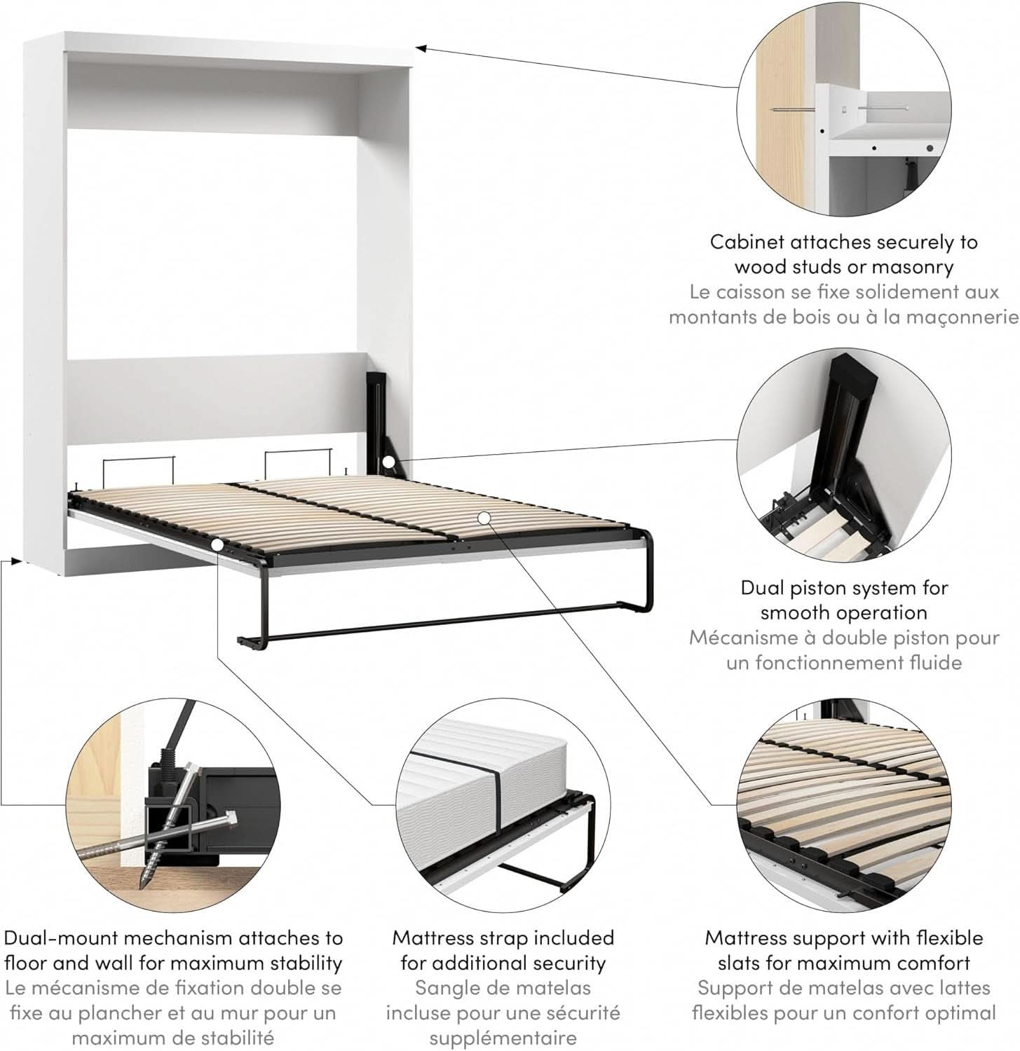 65 Inch Queen Murphy Bed With Wardrobe Storage System