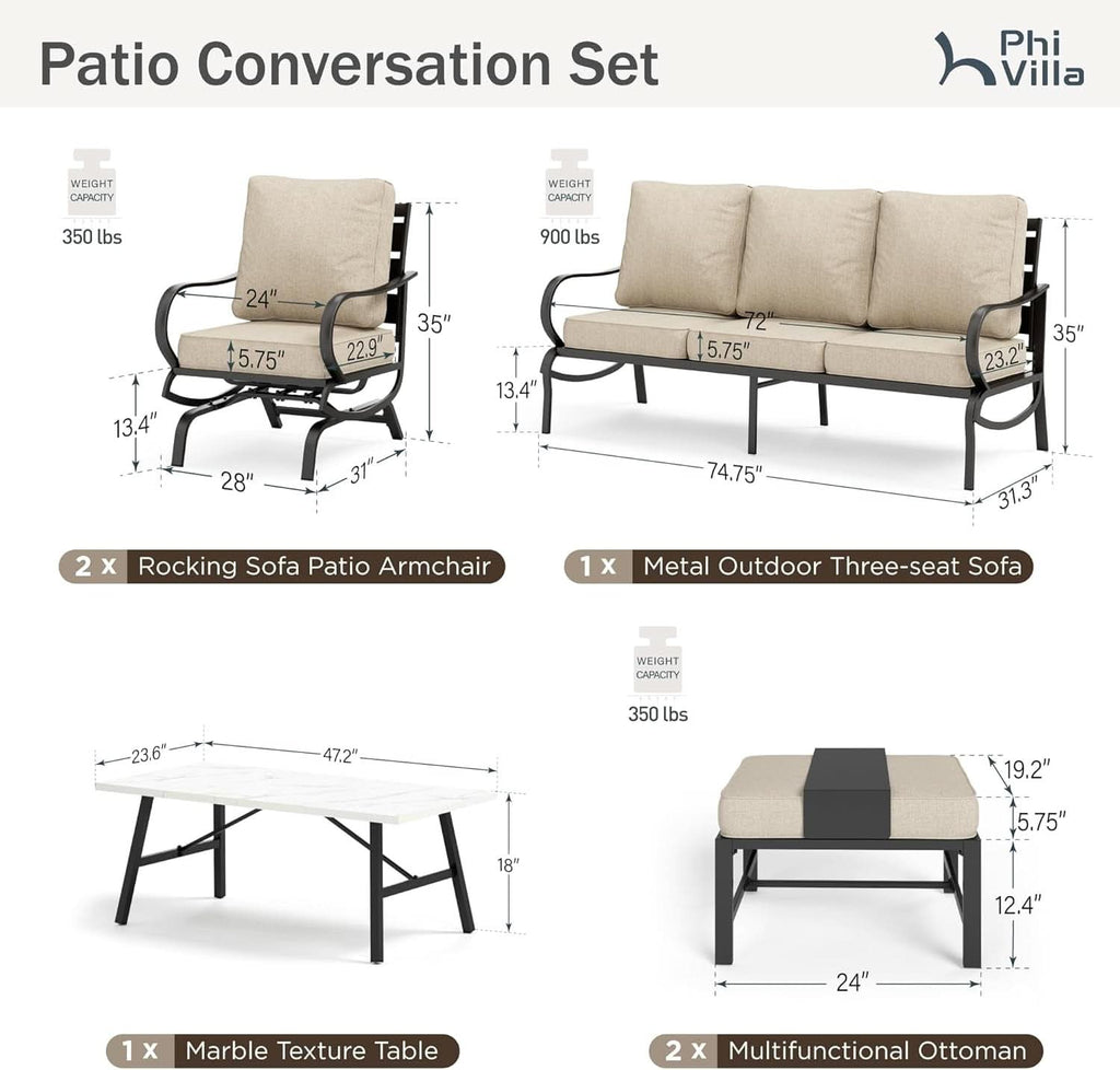Deluxe 6 Piece Patio Furniture Set for Outdoor Comfort