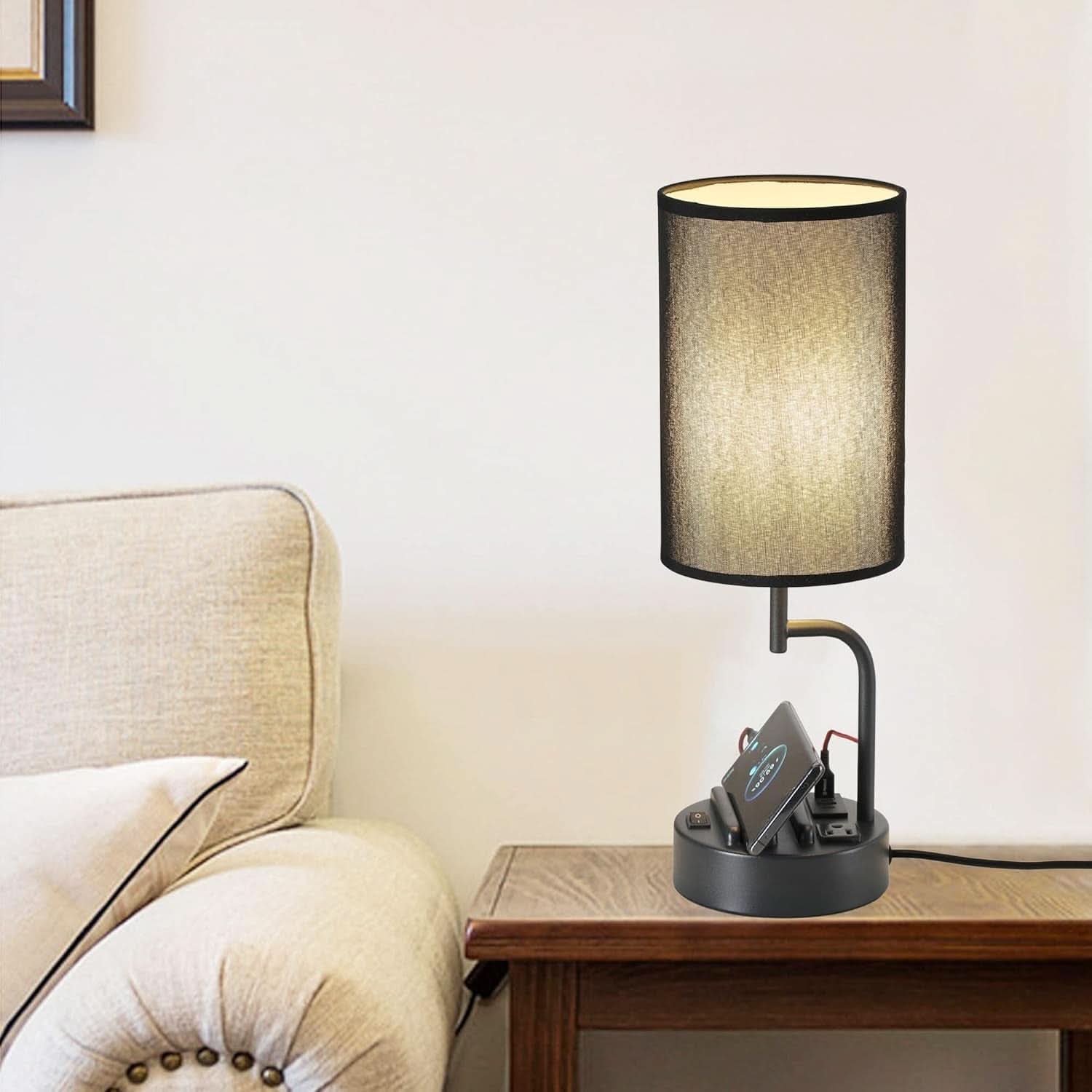 Table Lamp With 3 USB Ports And AC Outlet For Office