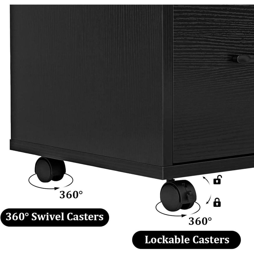 Mobile File Cabinet With Open Storage And File Drawers