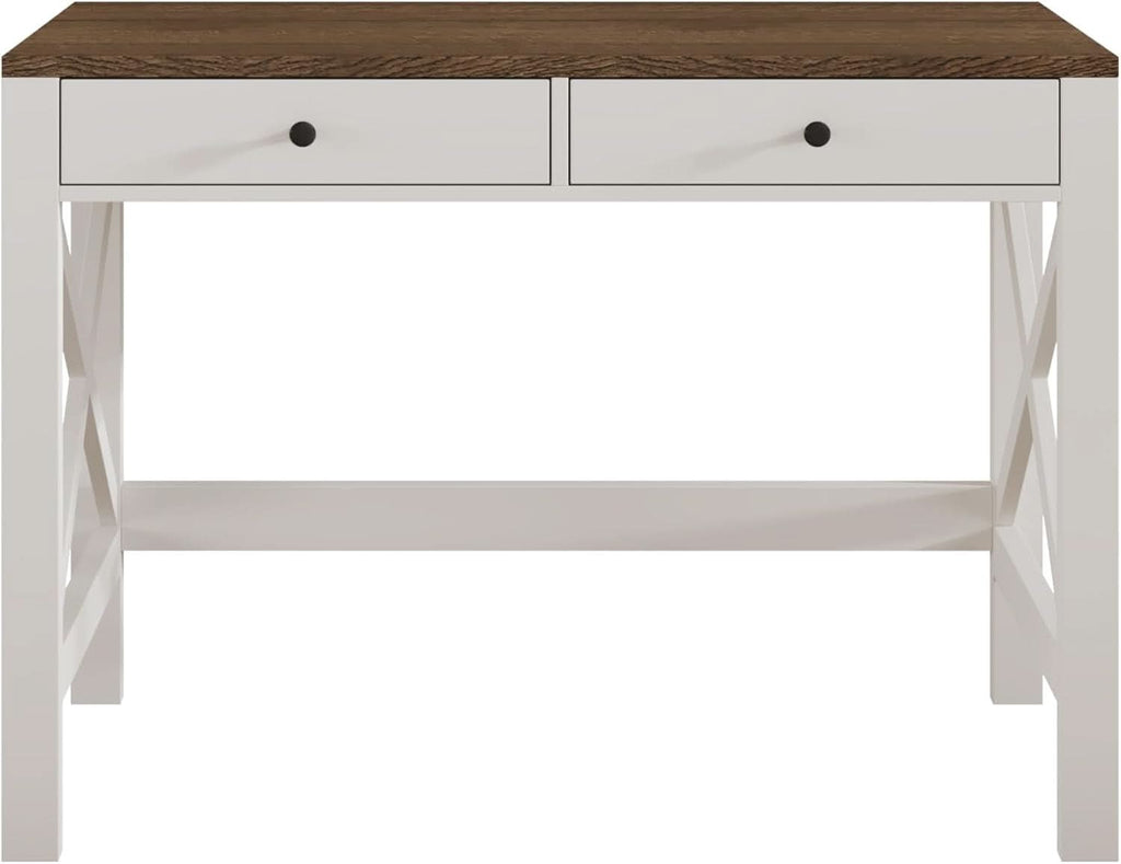 39 Inch Farmhouse Computer Desk With Drawers And X Frame