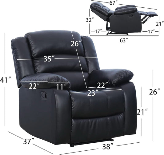 Black Recliner Chair Set of 2 With Overstuffed Cushions