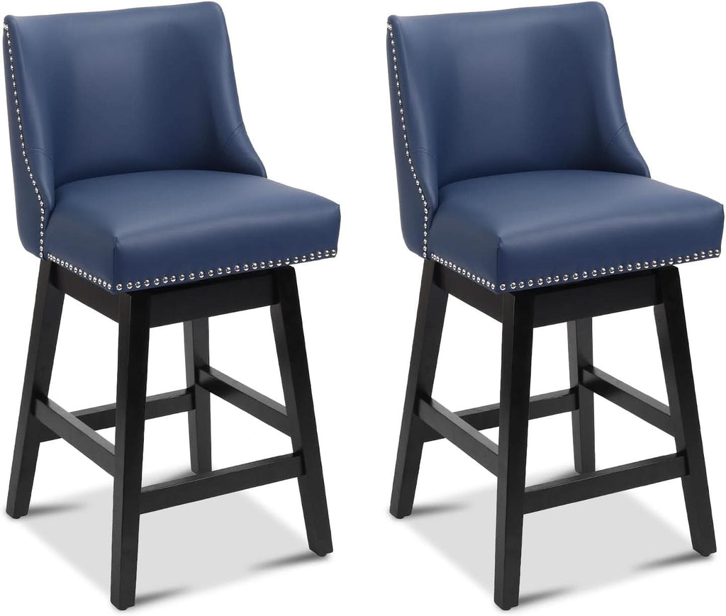 Swivel Bar Stools 26 Inch Counter Height Blue Faux Leather