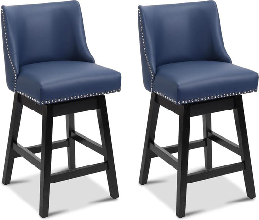 Swivel Bar Stools 26 Inch Counter Height Blue Faux Leather