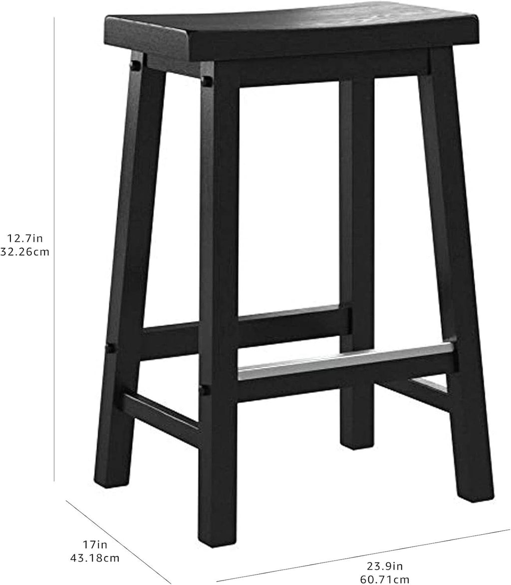 Solid Wood Saddle Bar Stool Counter Height Set 2 Black 24In