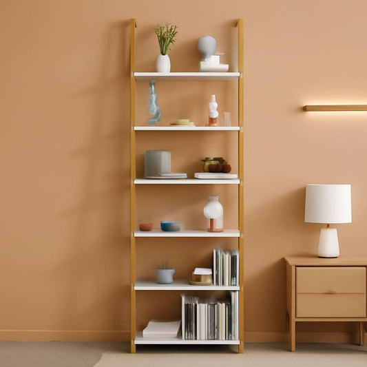 Marble White 6 Tier Ladder Shelf Bookcase Wall Mounted
