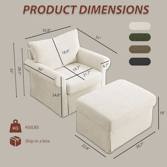 Beige Chenille Contemporary Ottoman Reading Chair Set