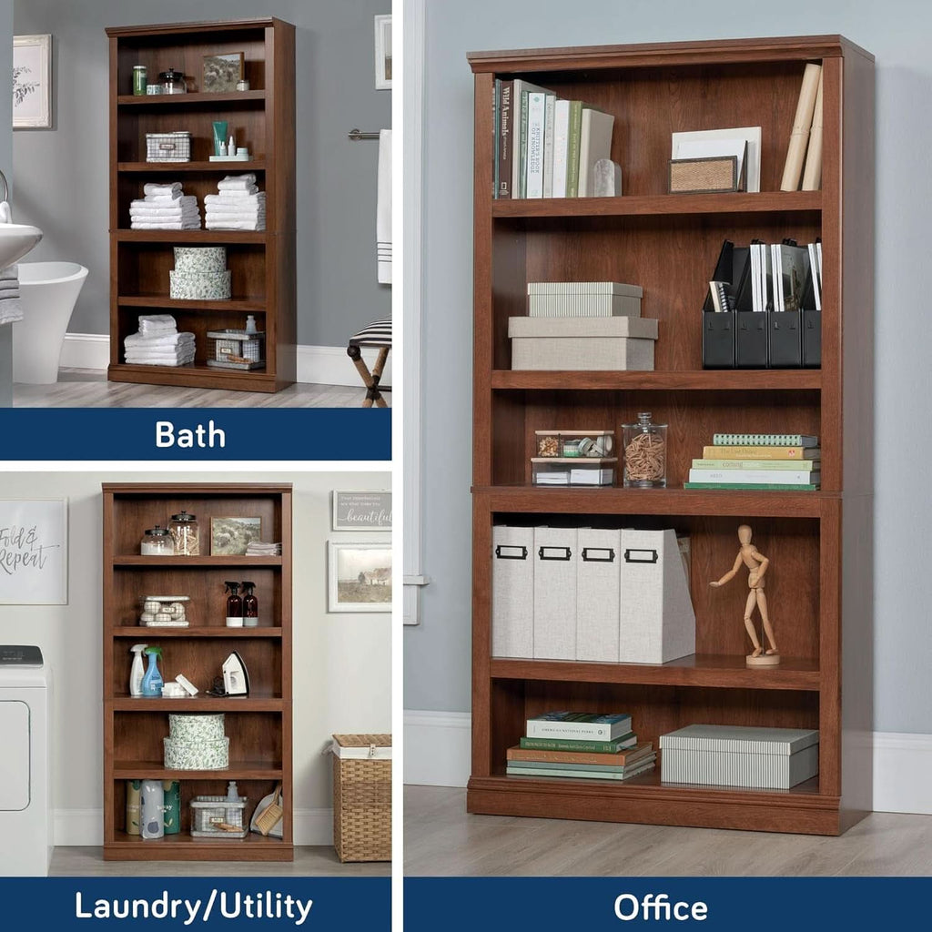 Five Shelf Bookcase In Oiled Oak Finish 35.28 Length 13.23 Width 69.76 Inches