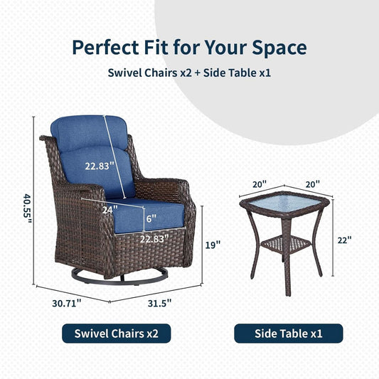 Comfortable Wicker Swivel Rocker Chairs With Side Table