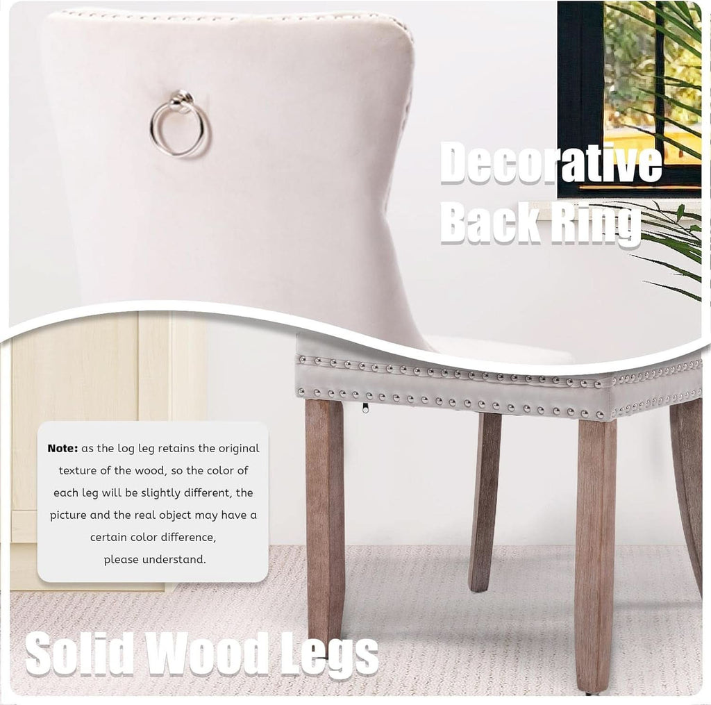 Velvet Dining Chairs Set Of 6 Beige Tufted High Back