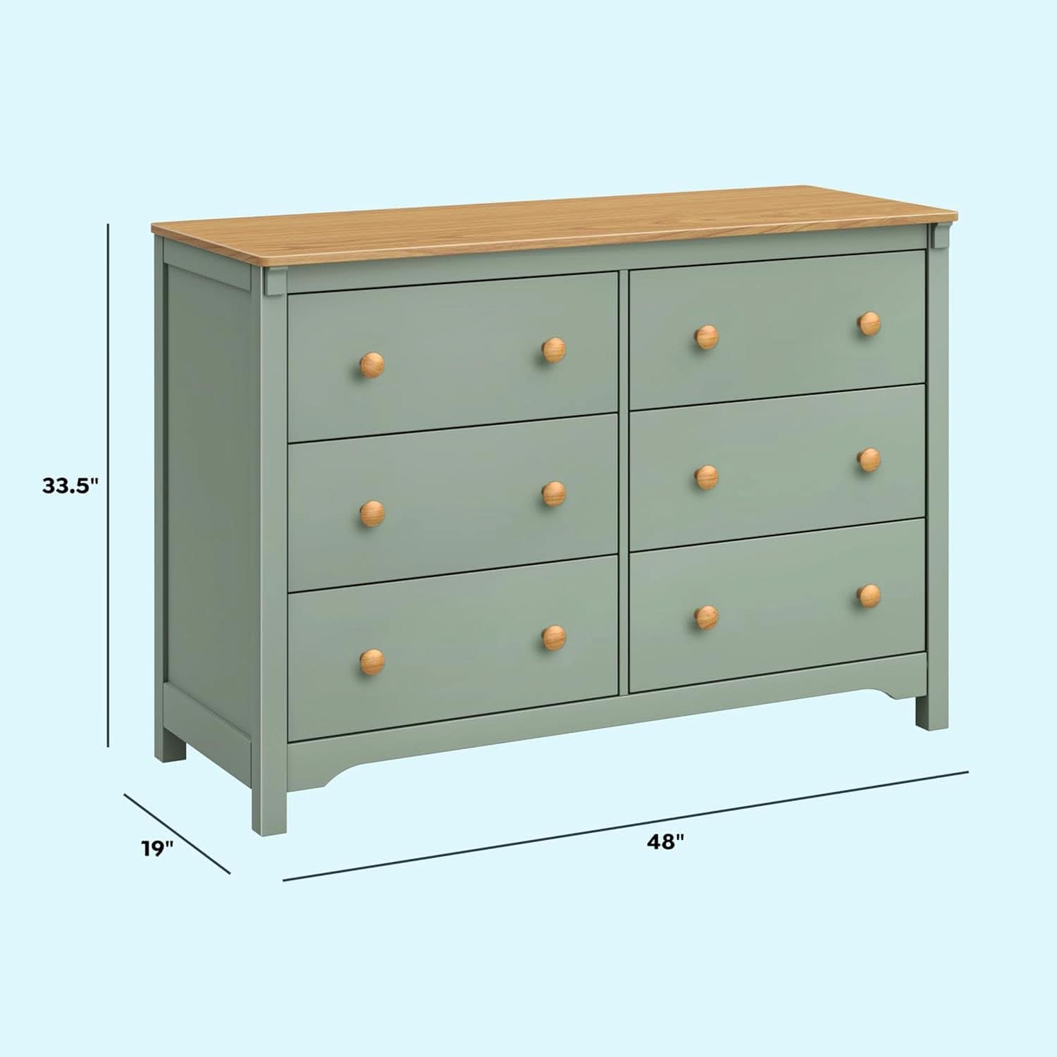 Shea Six Drawer Dresser Light Sage And Honey For Nursery
