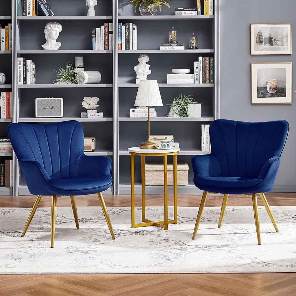 Blue Velvet Wingback Chair With Metal Legs For Living Room