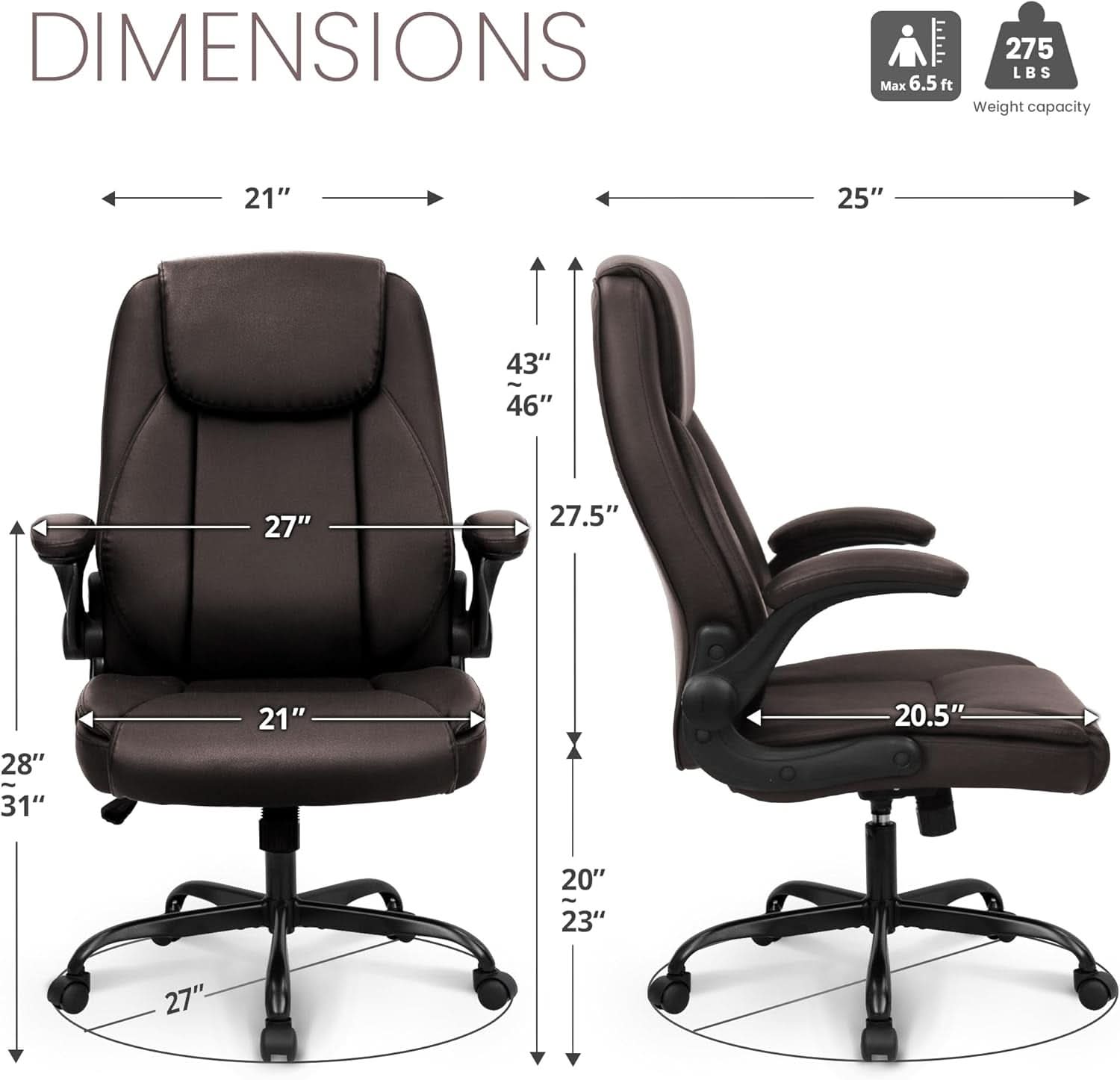 Brown PU Leather Office Chair With Adjustable Height