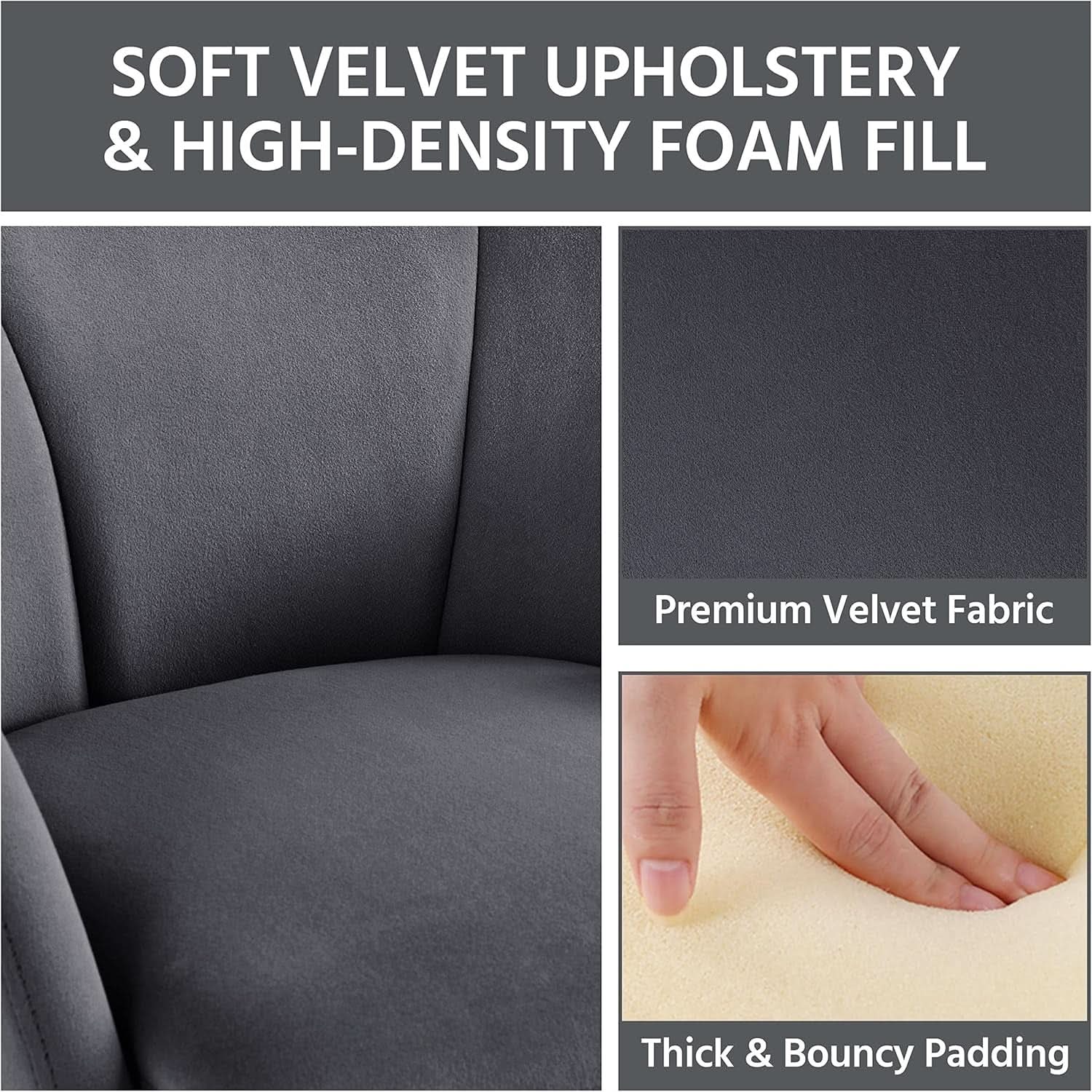 Flower Shape Velvet Armchair With Golden Legs Dark Gray