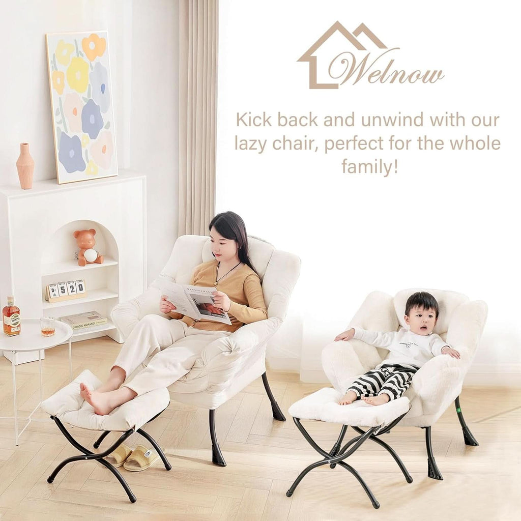 Dark Grey Lazy Chair With Ottoman Footrest And Side Pocket