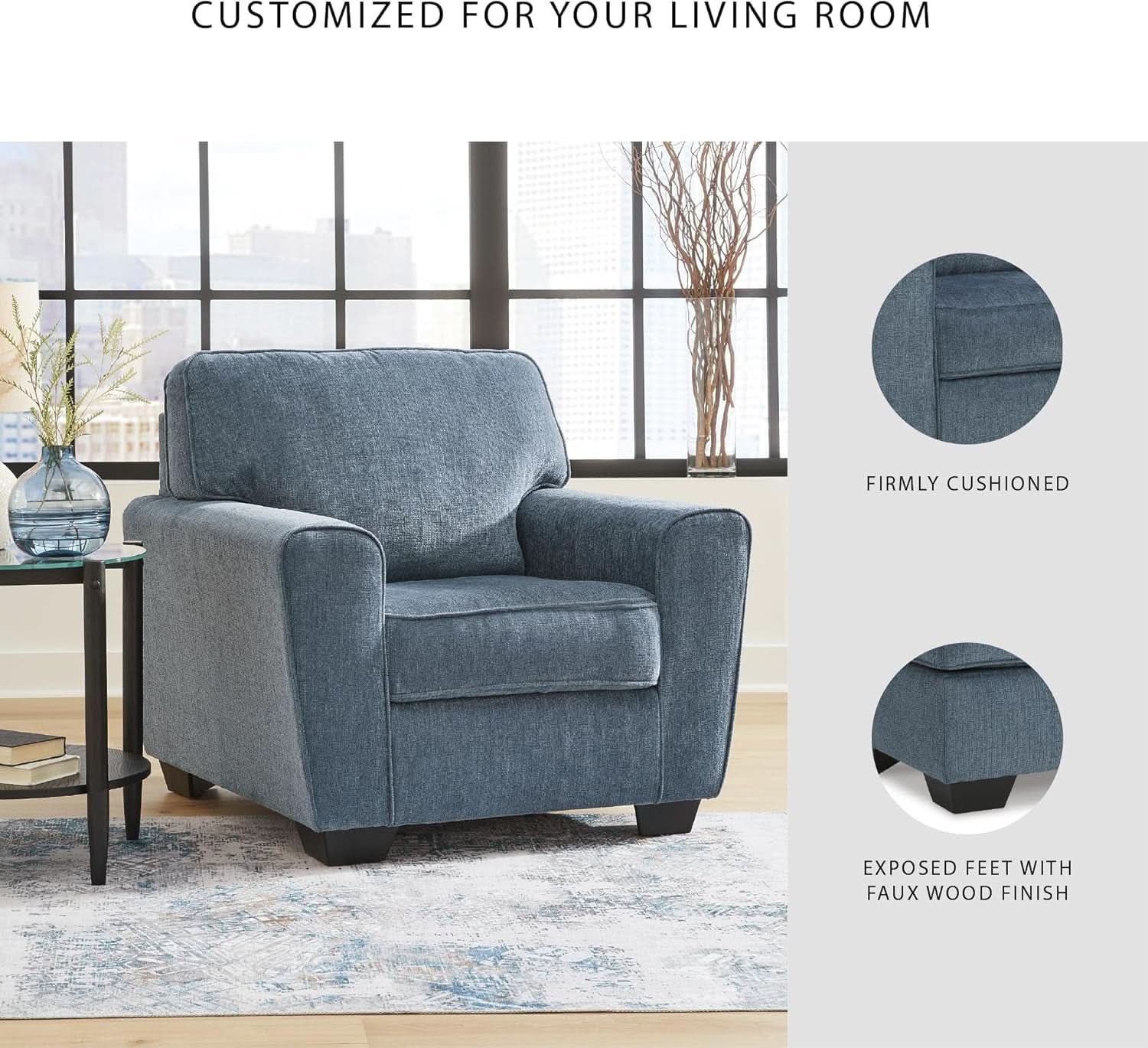 Modern Upholstered Accent Chair In Blue For Living Room