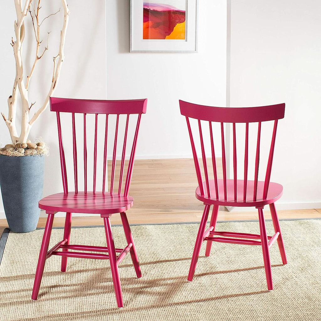 Raspberry Pink Spindle Side Chair Set of 2 Solid Oak