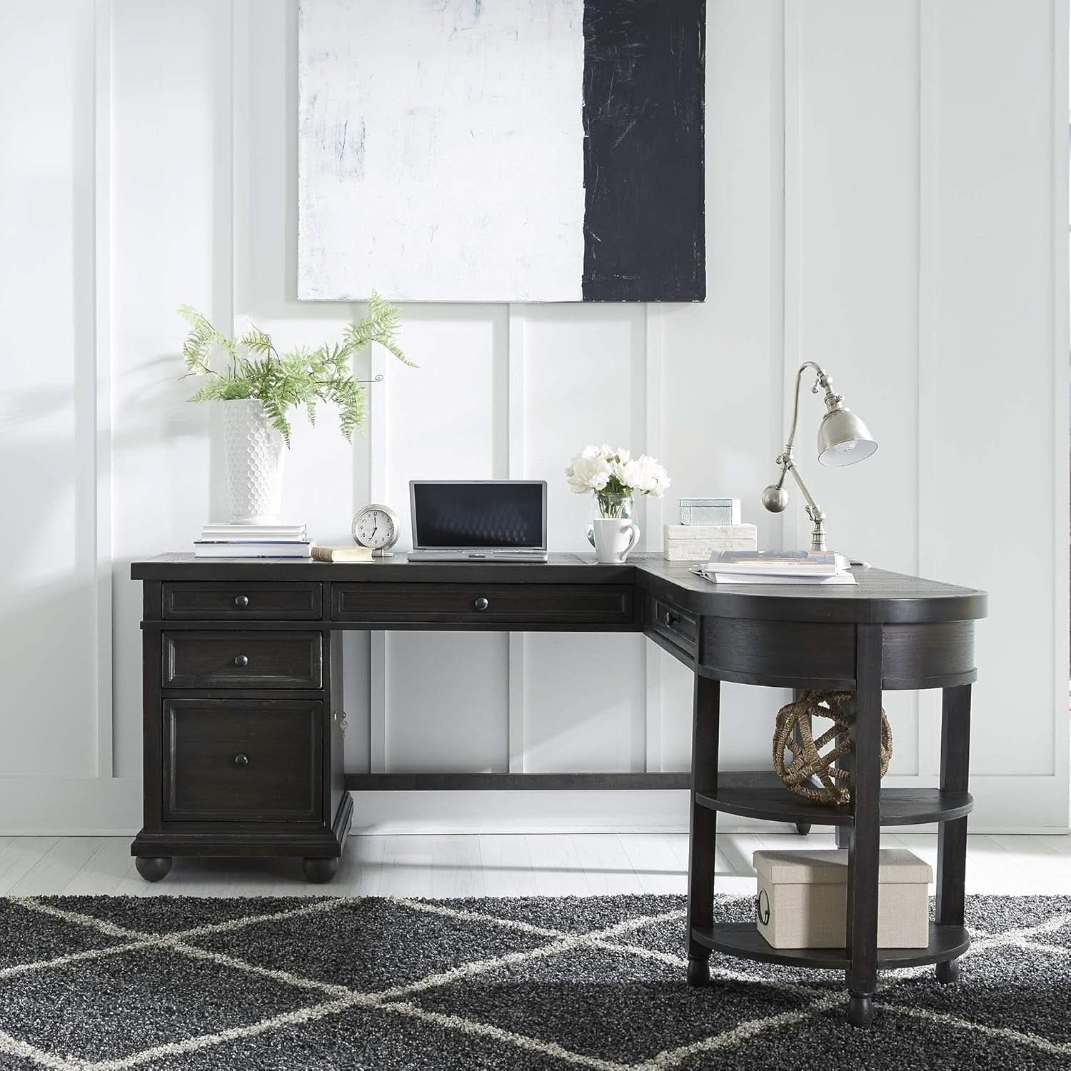 L Shaped Workstation With Integrated Charging Ports