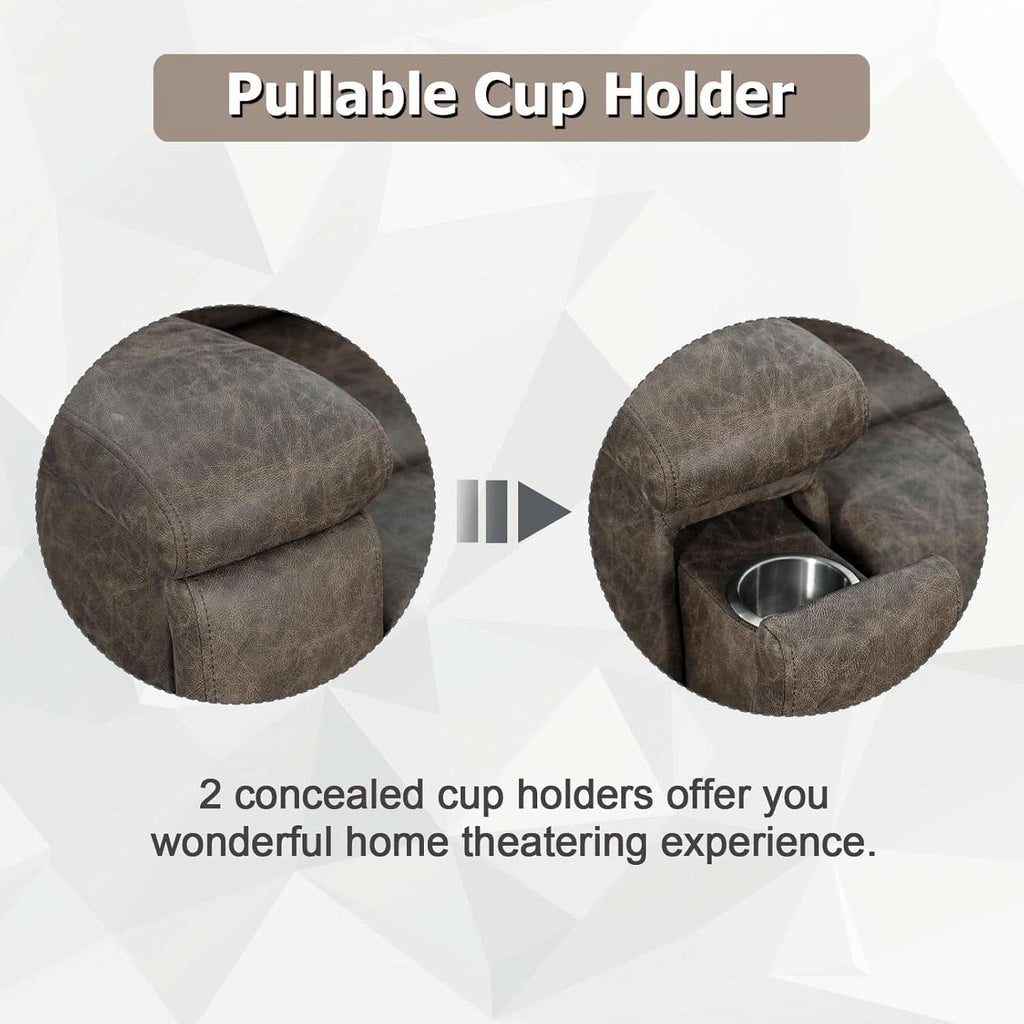 Grey Leather Recliner Chair With Cup Holders Living Room