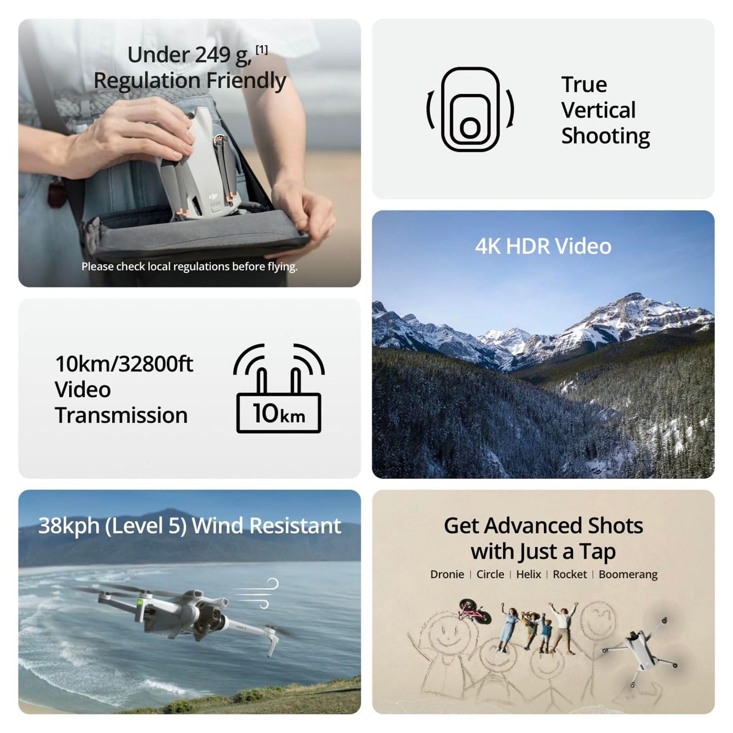 DJI Mini 3 (DJI RC), Lightweight 3x Mechanical Gimbal Drones with Camera for Adults 4K, 38-min Flight Time, up to 32800ft (10km) Video Transmission, Vertical Shooting, GPS Auto Return Integrated
