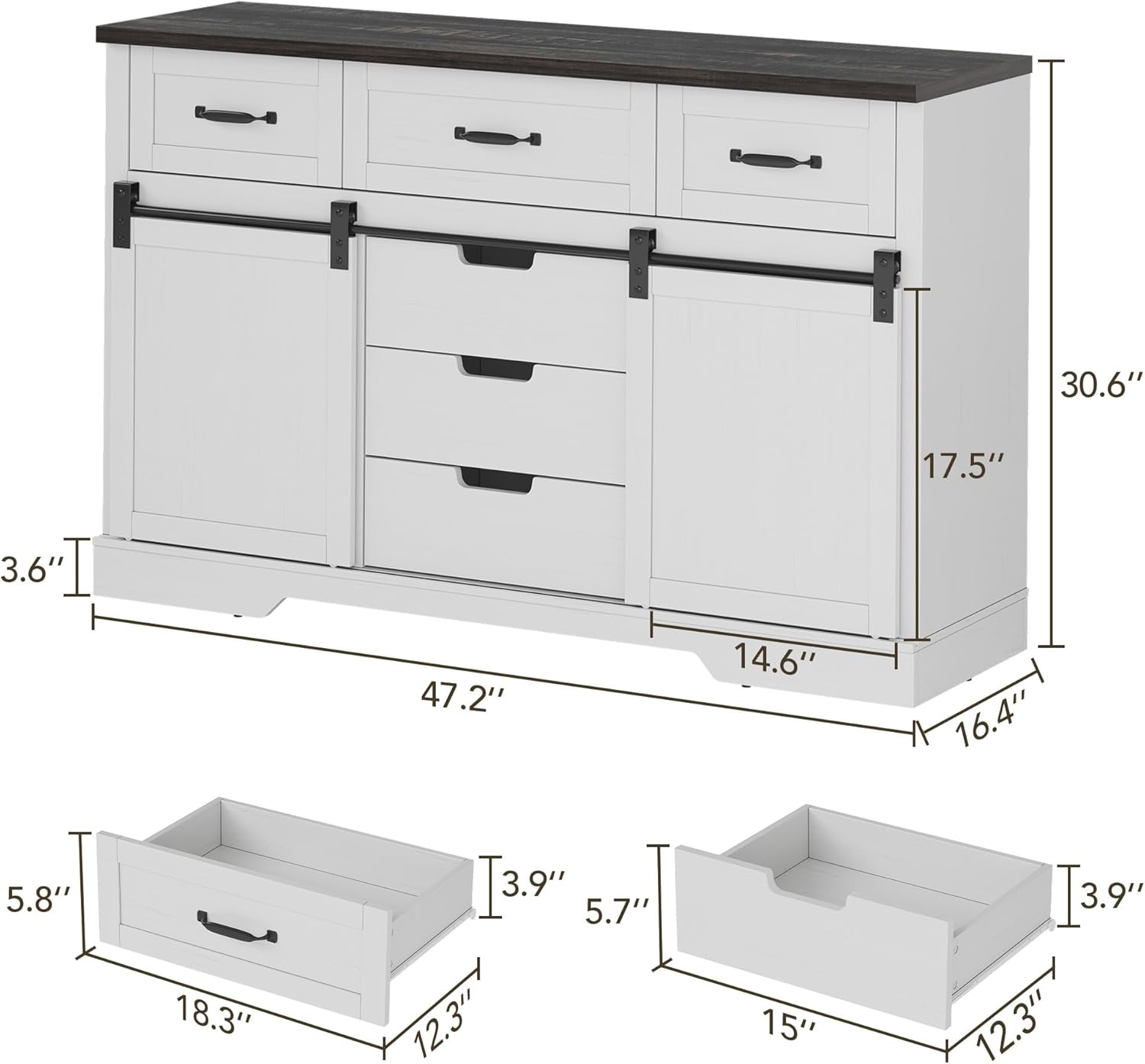 GAOMON Farmhouse 6 Drawers Dresser for Bedroom with Sliding Barn Doors, Wood Dressers & Chest of Drawers, Rustic Dressers TV Stand, Dresser Organizer for Bedroom, Living Room, White