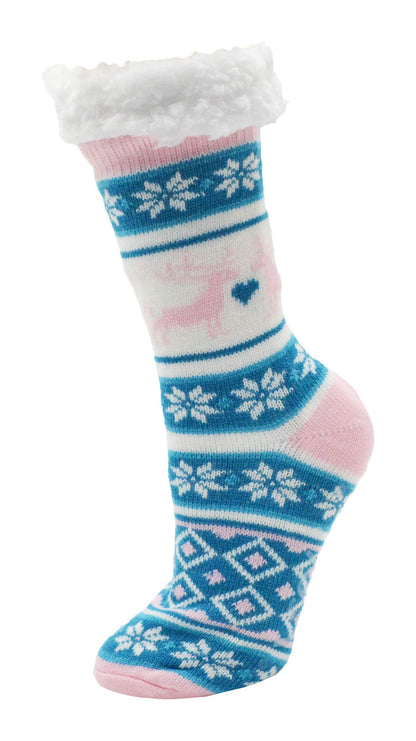 Winterlace Fuzzy Fluffy Slipper Socks, 3 Pairs Womens Sherpa Non Slip Plush Comfy Cozy Cabin Sock