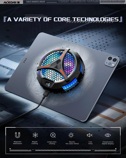 ACEDAYS iPad Cooler,Magnetic Tablet Cooler for ipad/Surface pro/Samsung Tab,Compatible for Steam Deck,Universal Radiator with Temperature Display for Mobile Gaming,Tiktok Live Streaming