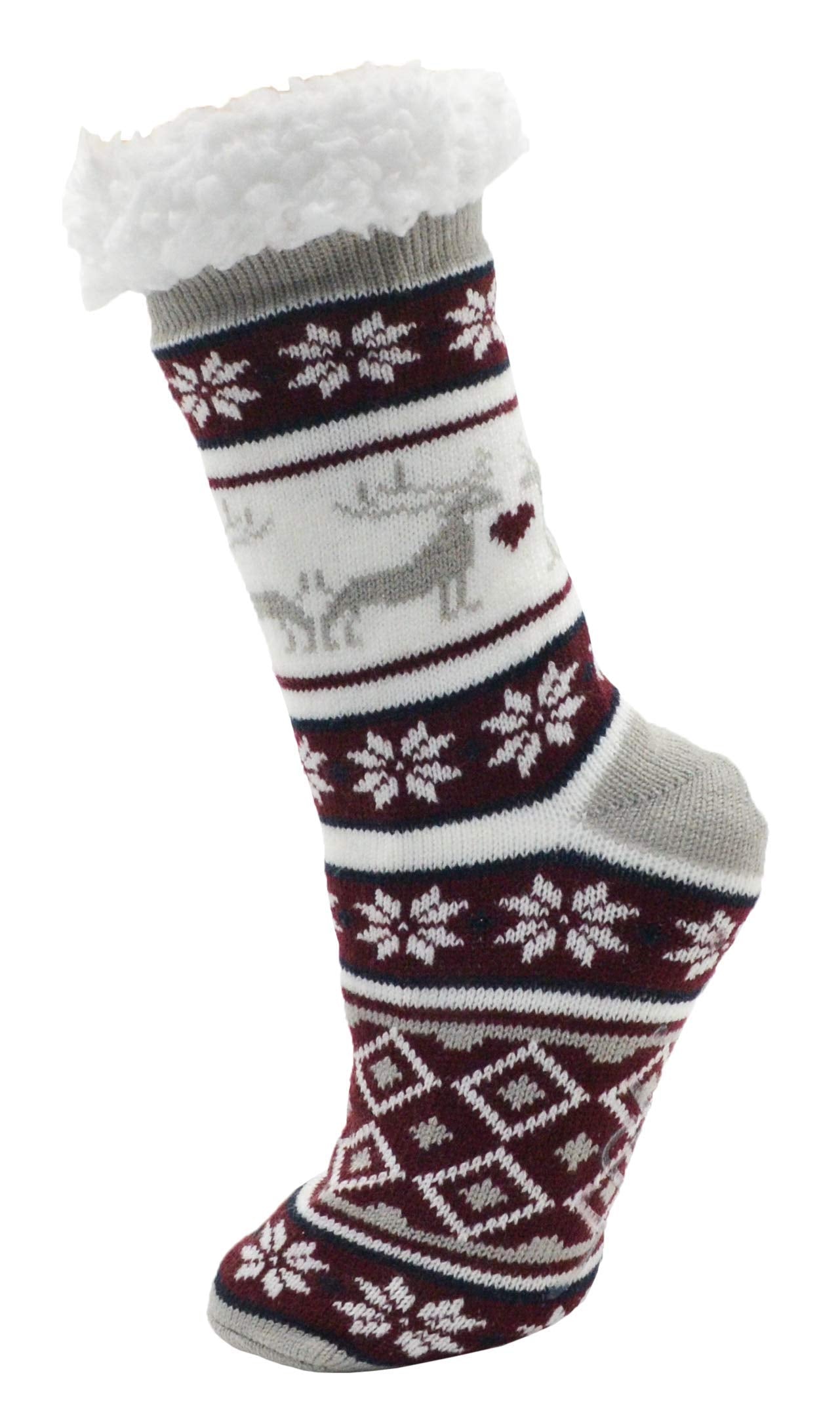 Winterlace Fuzzy Fluffy Slipper Socks, 3 Pairs Womens Sherpa Non Slip Plush Comfy Cozy Cabin Sock