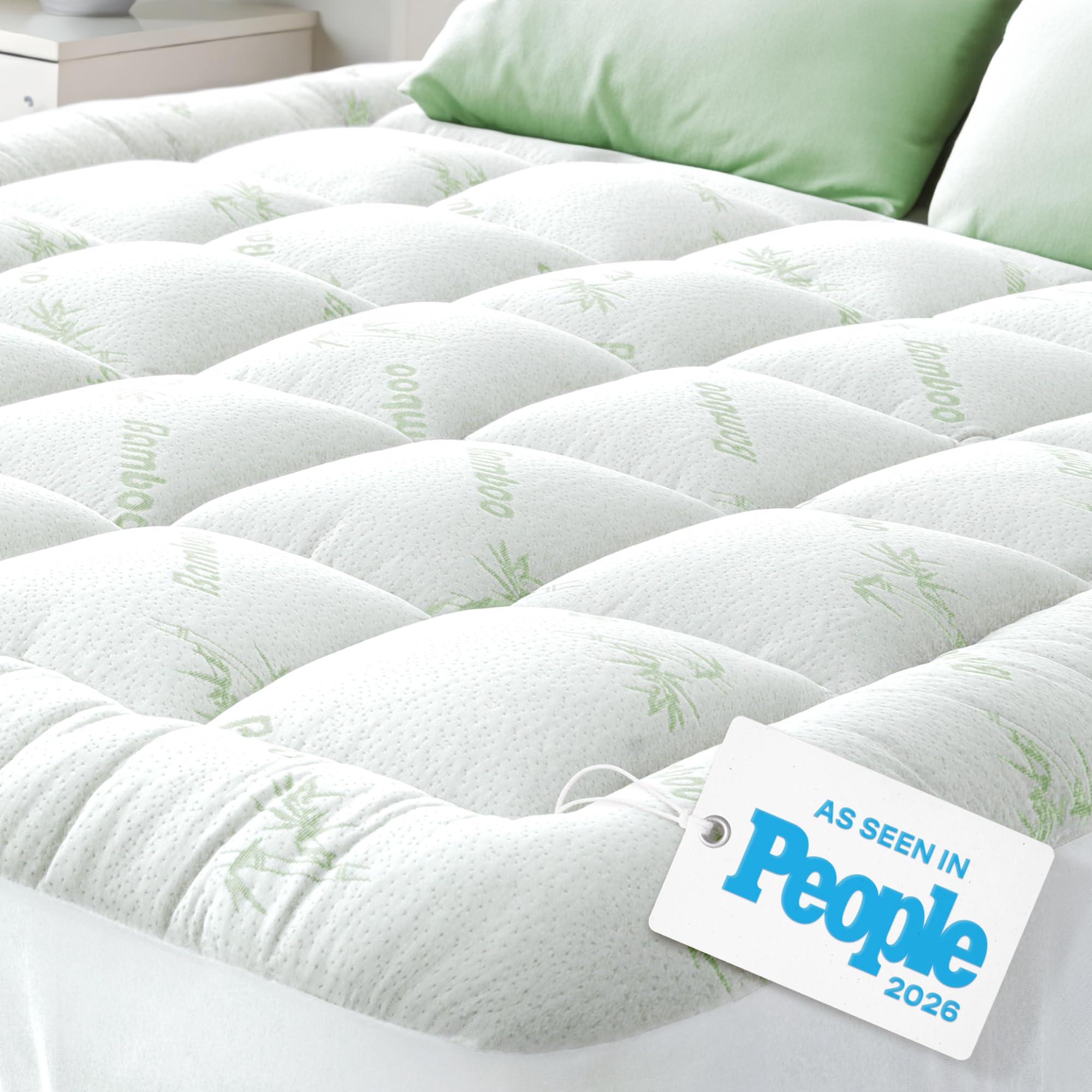 Niagara Sleep Solution Ultra Soft Queen Size Mattress Topper - Rayon Derived from Bamboo Pillow Top Mattress Pad for Back Pain Relief - Naturally Cooling for Hot Sleepers, Green