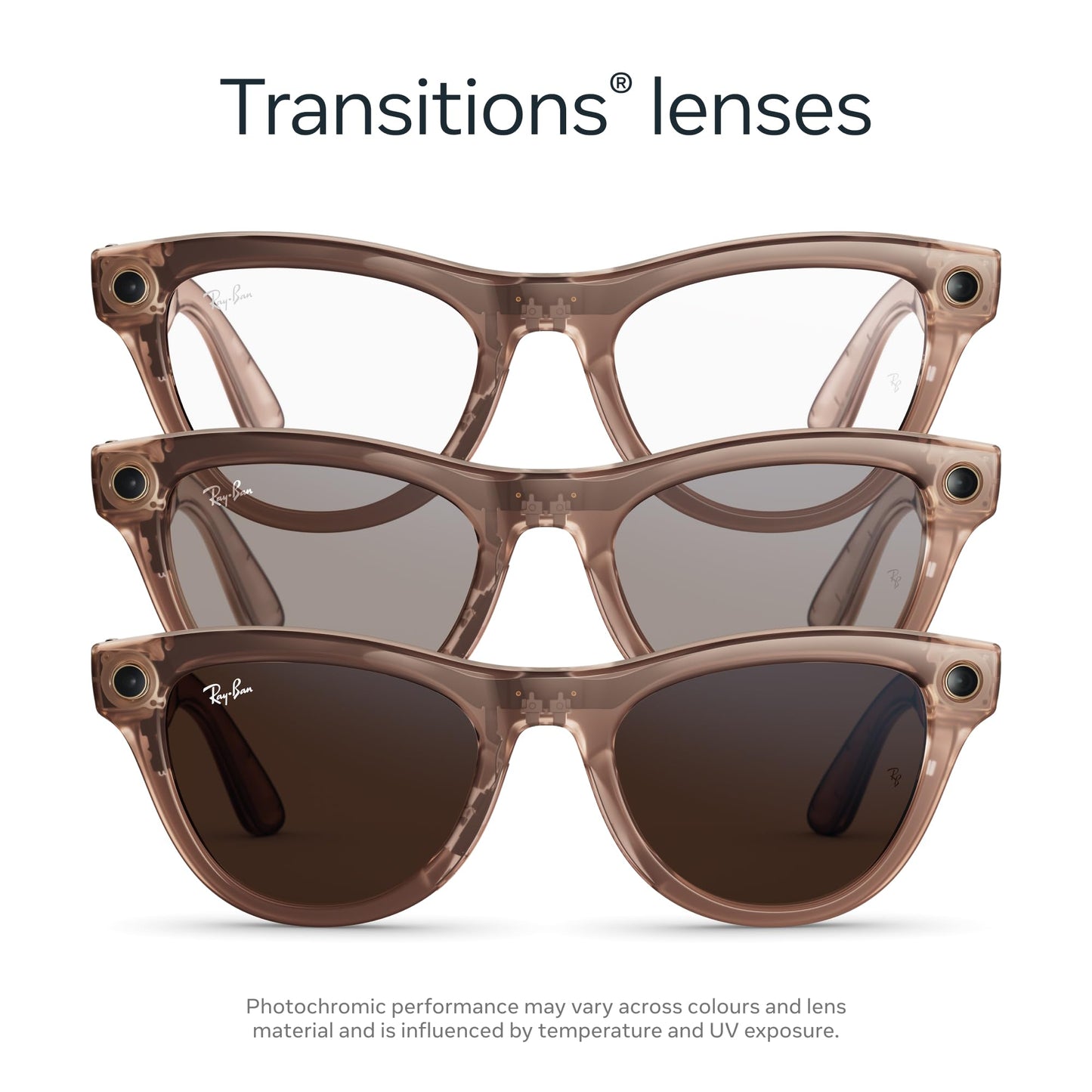 Ray-Ban Meta Skyler (Gen 2) with Meta AI, photo and video capture, longer battery life - Shiny Transparent Peach, Transitions® Brown Lenses