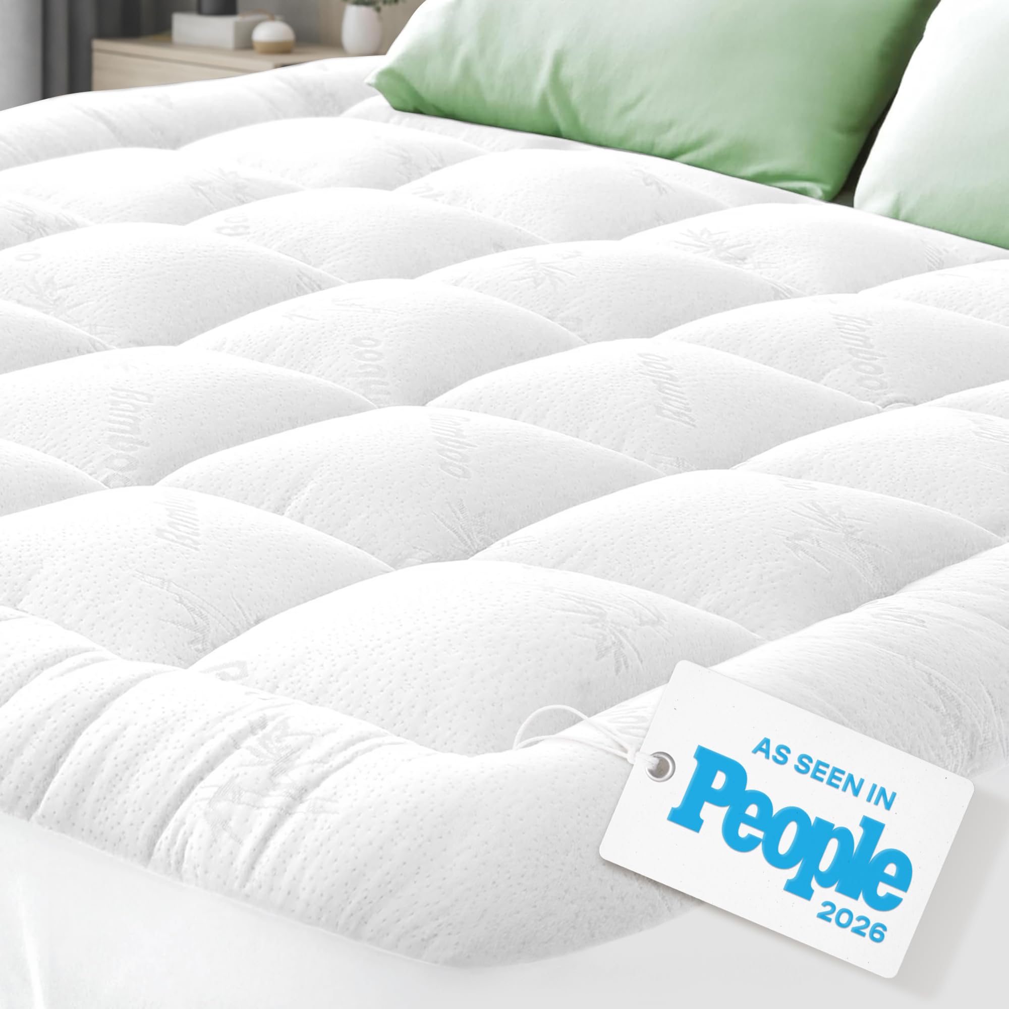 Niagara Sleep Solution Ultra Soft Queen Size Mattress Topper - Rayon Derived from Bamboo Pillow Top Mattress Pad for Back Pain Relief - Naturally Cooling for Hot Sleepers, Green