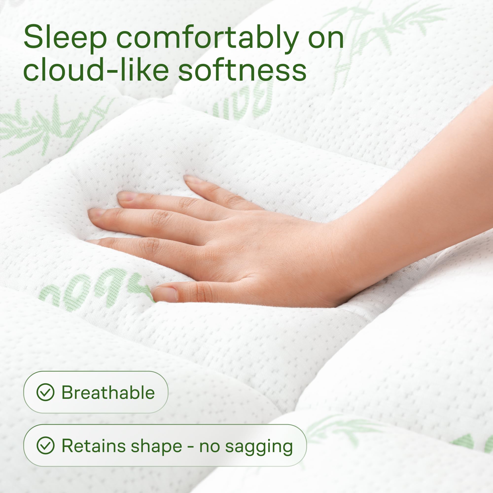 Niagara Sleep Solution Ultra Soft Queen Size Mattress Topper - Rayon Derived from Bamboo Pillow Top Mattress Pad for Back Pain Relief - Naturally Cooling for Hot Sleepers, Green