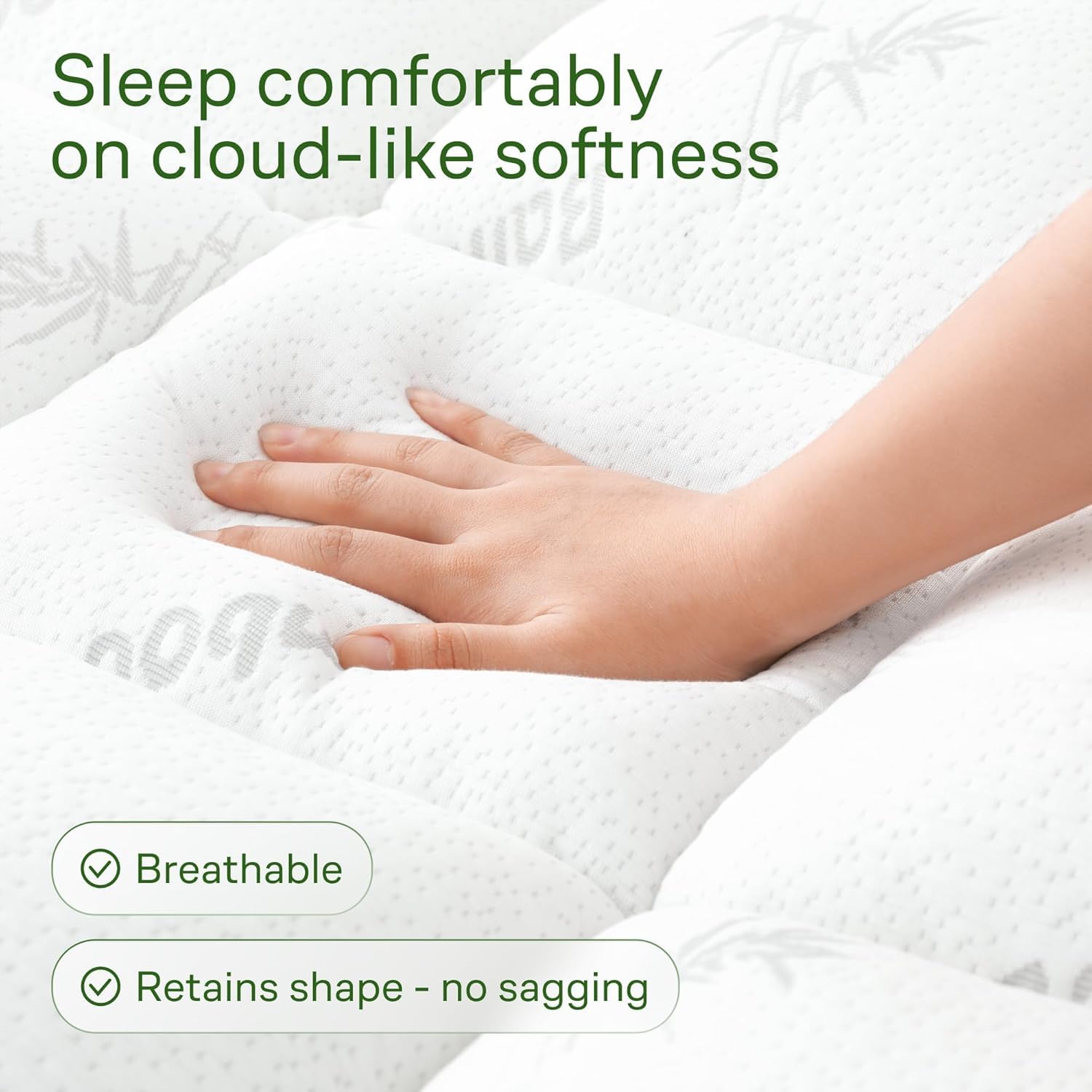 Niagara Sleep Solution Ultra Soft Queen Size Mattress Topper - Rayon Derived from Bamboo Pillow Top Mattress Pad for Back Pain Relief - Naturally Cooling for Hot Sleepers, Green