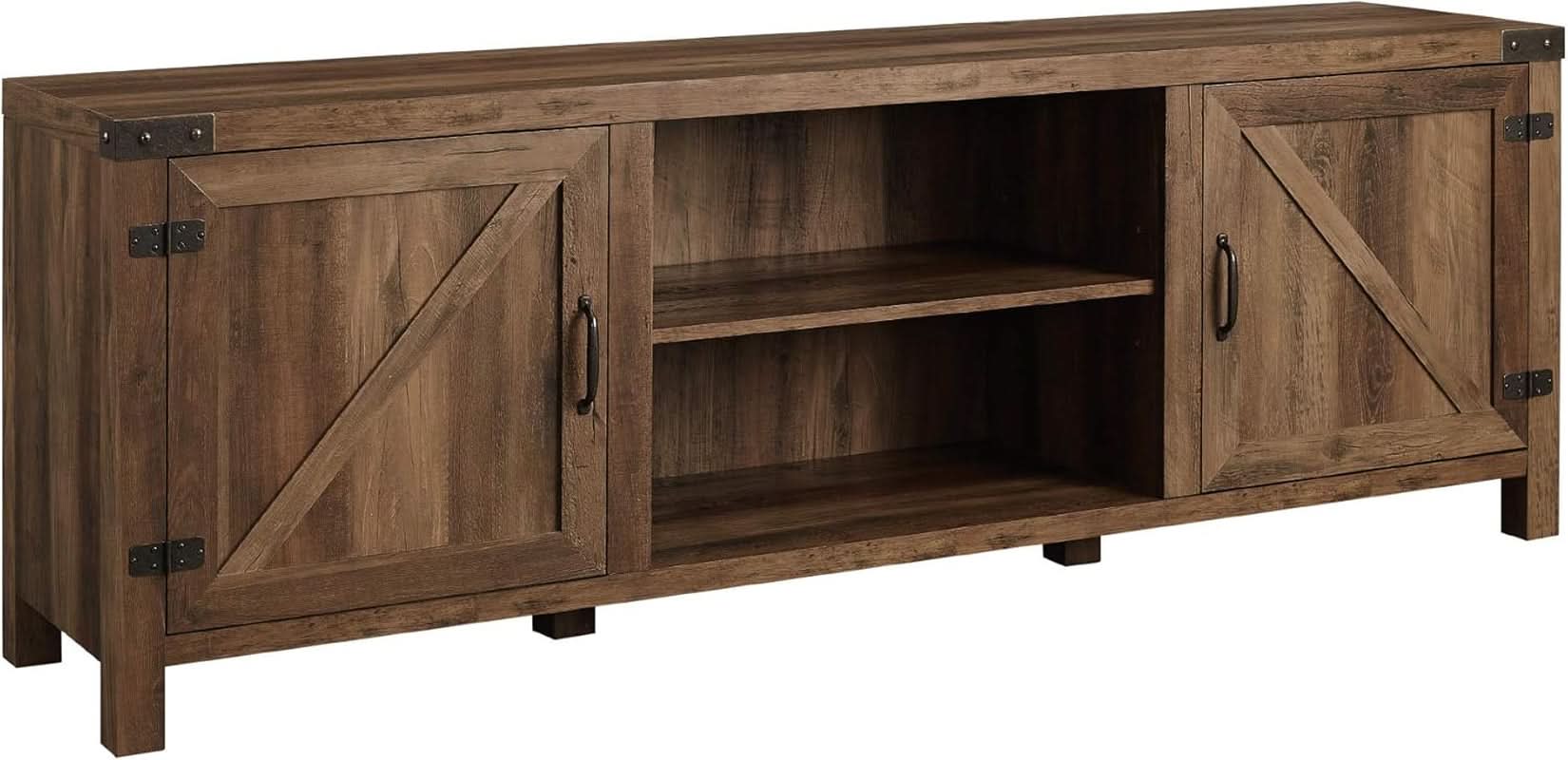 Rustic Oak TV Stand With Double Barn Doors Up To 80 Inch