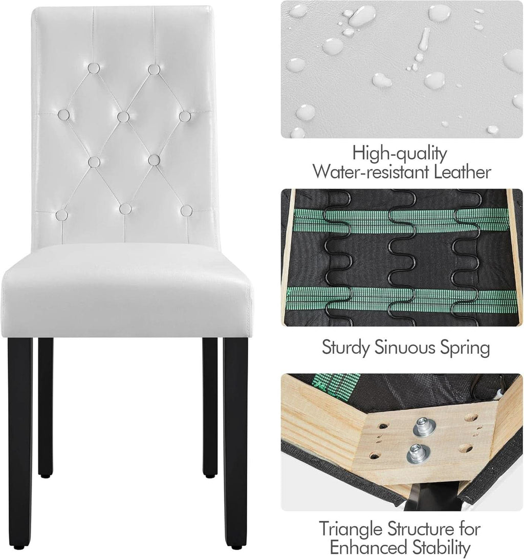 Tufted Leather Dining Chairs Set of 2 White Wood Legs