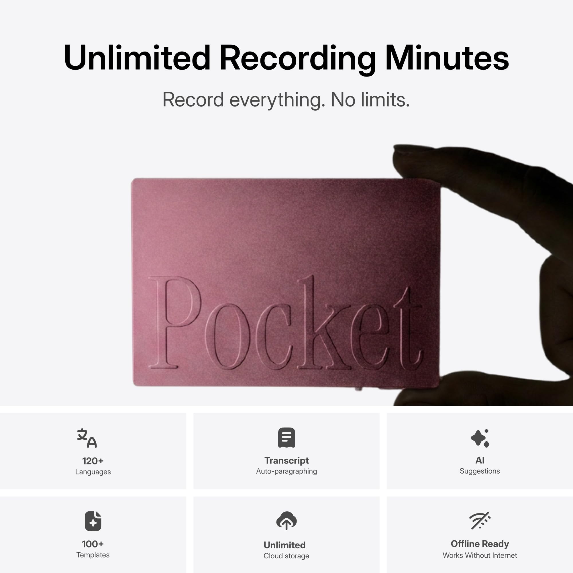 Pocket AI Voice Recorder & Smart Assistant – Auto Transcription, Summaries & Action Items – AI Note Taker for Meetings, Calls & Productivity - Space Grey