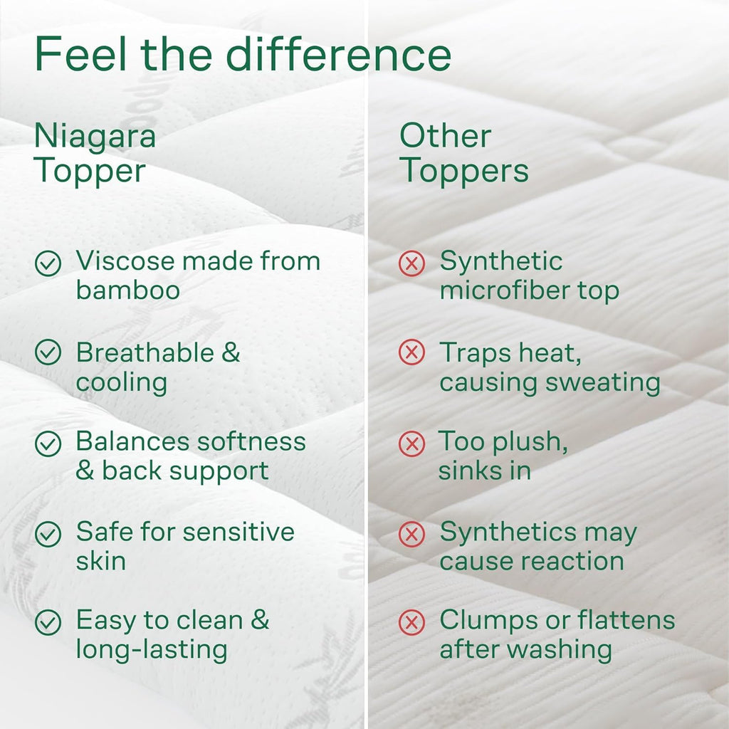 Niagara Sleep Solution Ultra Soft Queen Size Mattress Topper - Rayon Derived from Bamboo Pillow Top Mattress Pad for Back Pain Relief - Naturally Cooling for Hot Sleepers, Green