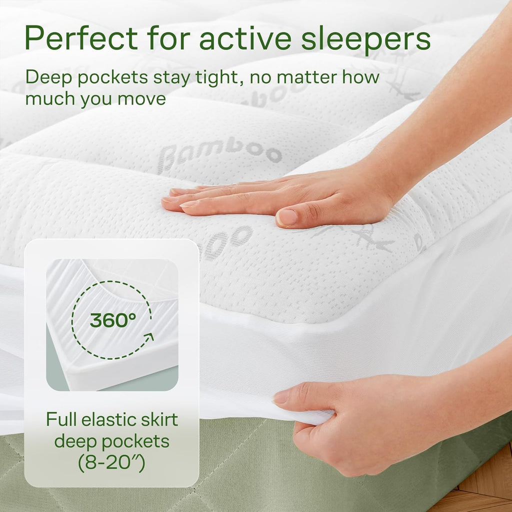 Niagara Sleep Solution Ultra Soft Queen Size Mattress Topper - Rayon Derived from Bamboo Pillow Top Mattress Pad for Back Pain Relief - Naturally Cooling for Hot Sleepers, Green