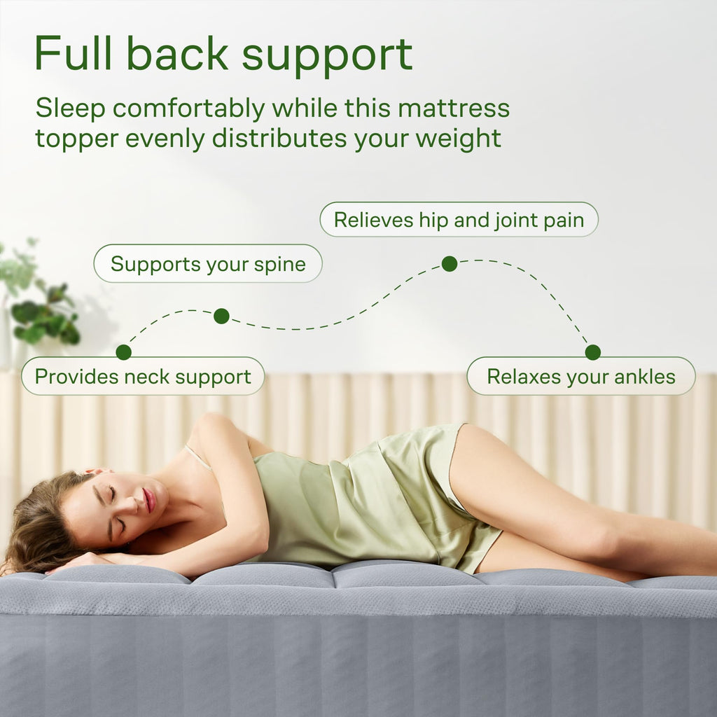 Niagara Sleep Solution Ultra Soft Queen Size Mattress Topper - Rayon Derived from Bamboo Pillow Top Mattress Pad for Back Pain Relief - Naturally Cooling for Hot Sleepers, Green