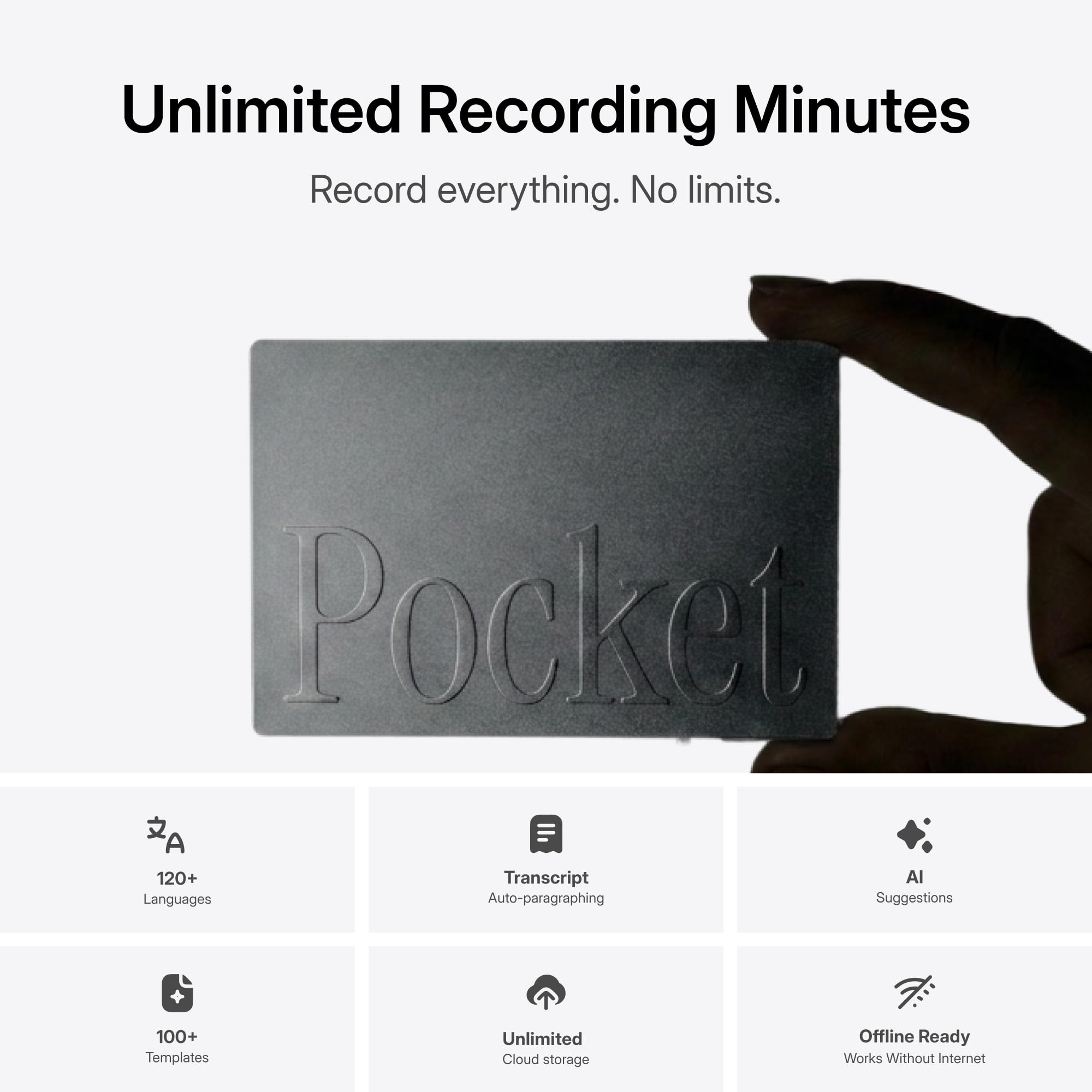 Pocket AI Voice Recorder & Smart Assistant – Auto Transcription, Summaries & Action Items – AI Note Taker for Meetings, Calls & Productivity - Space Grey