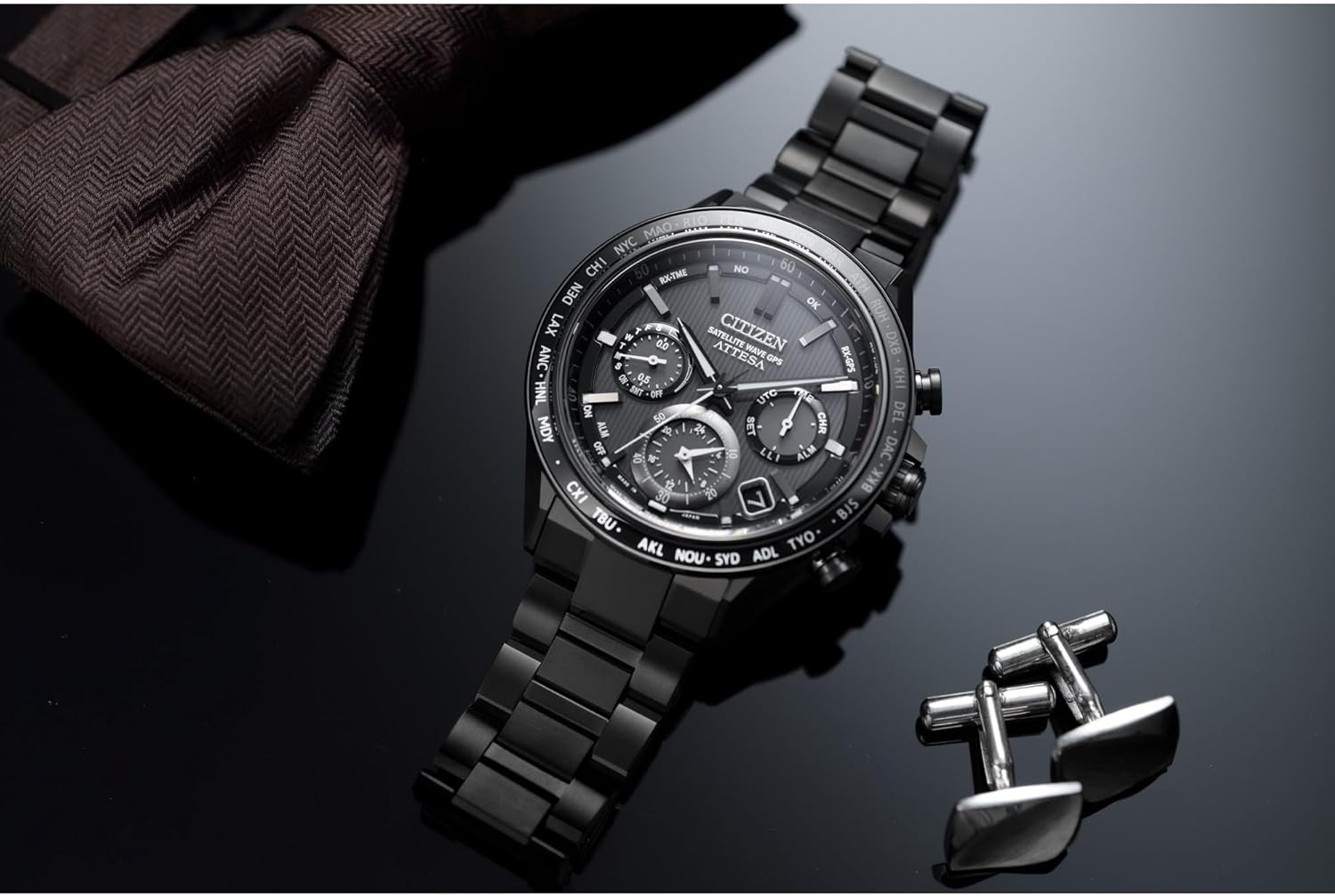 CITIZEN Mens Eco-Drive Attesa Satellite Wave GPS Chronograph, Black Super Titanium with DLC Coated Case & Bracelet, Black Dial (Style: CC4055-65E)