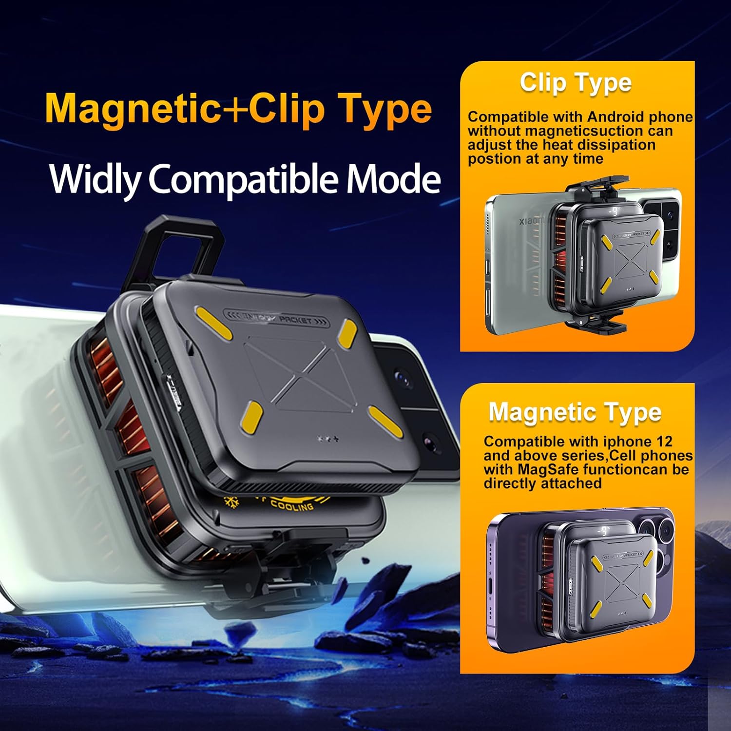 Magnetic Phone Cooler with Battery,Rechargeable Wireless Cooling Fan for iPhone/iPad,Phone Cooling Case Radiator Heatsink with RGB LED for iPhone MagSafe Series/Samsung/Android