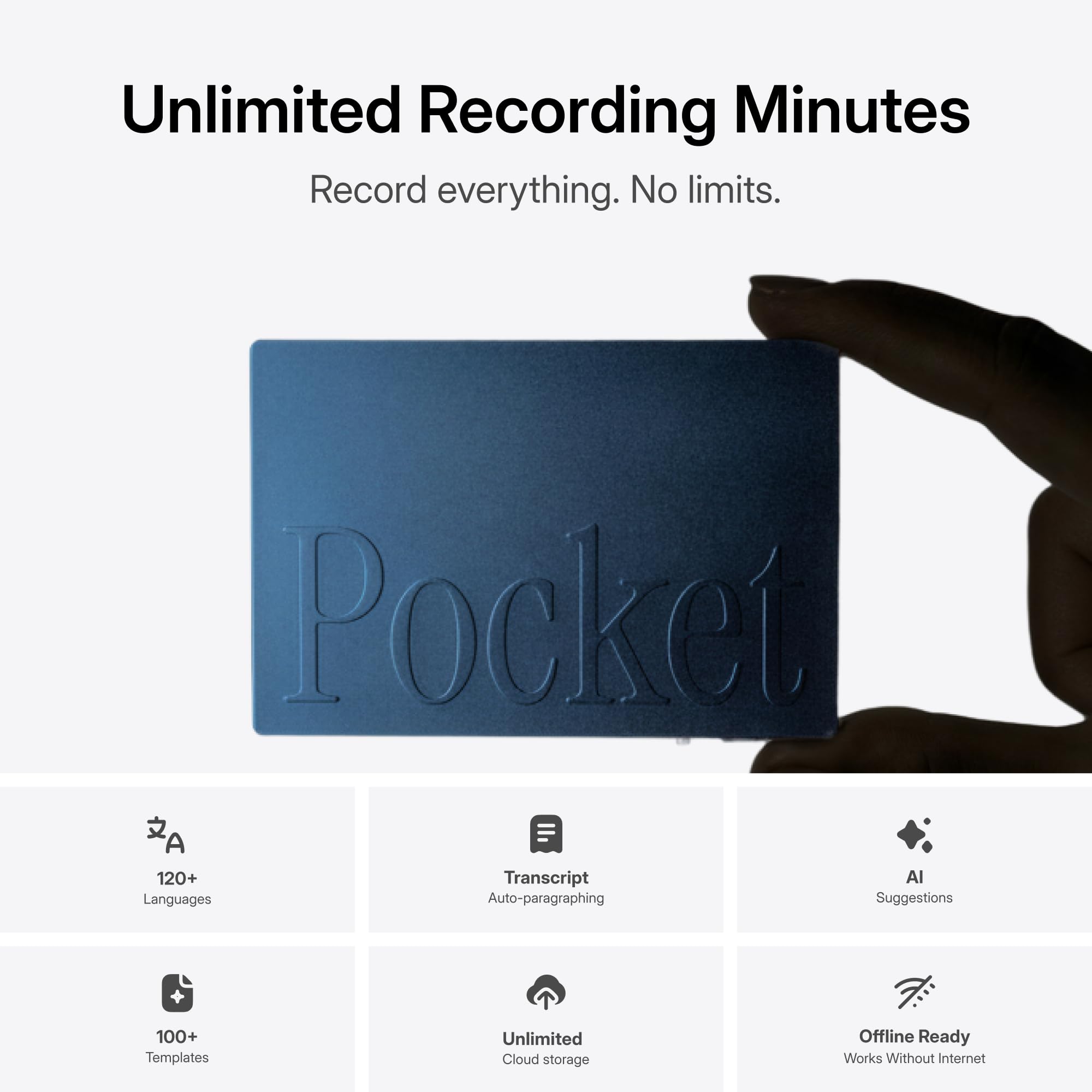 Pocket AI Voice Recorder & Smart Assistant – Auto Transcription, Summaries & Action Items – AI Note Taker for Meetings, Calls & Productivity - Space Grey