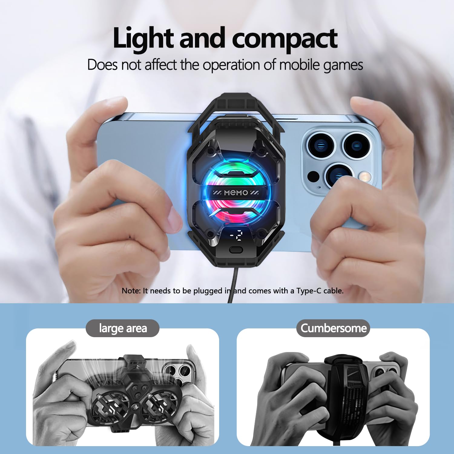 Phone Cooler for Gaming, 27W iPhone Cooling Fan with RGB LED Semiconductor Heatsink Cooling Case Enfriador para Celular, for iPhone/Android Phone Gaming, Live Streaming, AI Smartphone Temperature