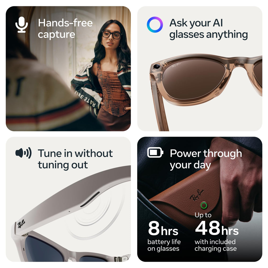 Ray-Ban Meta Skyler (Gen 2) with Meta AI, photo and video capture, longer battery life - Shiny Transparent Peach, Transitions® Brown Lenses