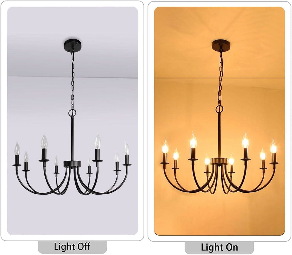8 Light Matte Black Farmhouse Chandelier For Dining Room