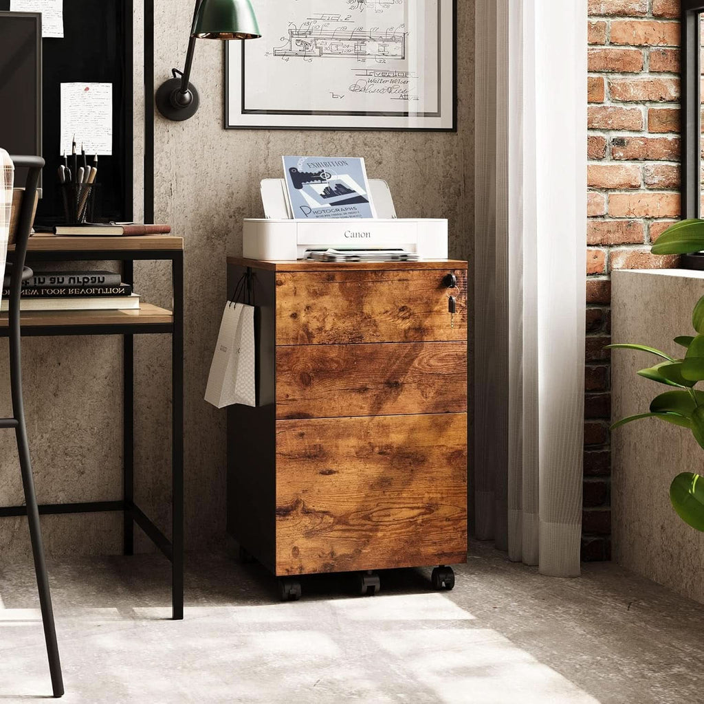 3 Drawer Rolling File Cabinet With Lock For Home Office Organization And Secure Document Storage